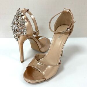 Bella Marie Gold Heels with Rhinestone Embellishment